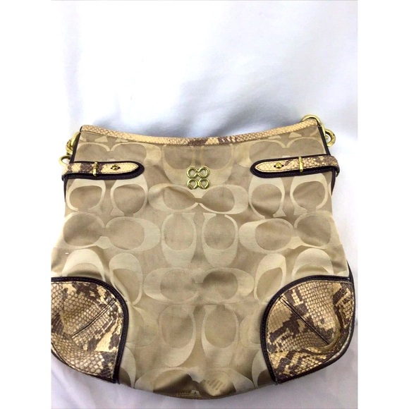 Coach Handbags - Coach Colette Signature Beige Sateen Python Leather Hobo Bag Size 13X13